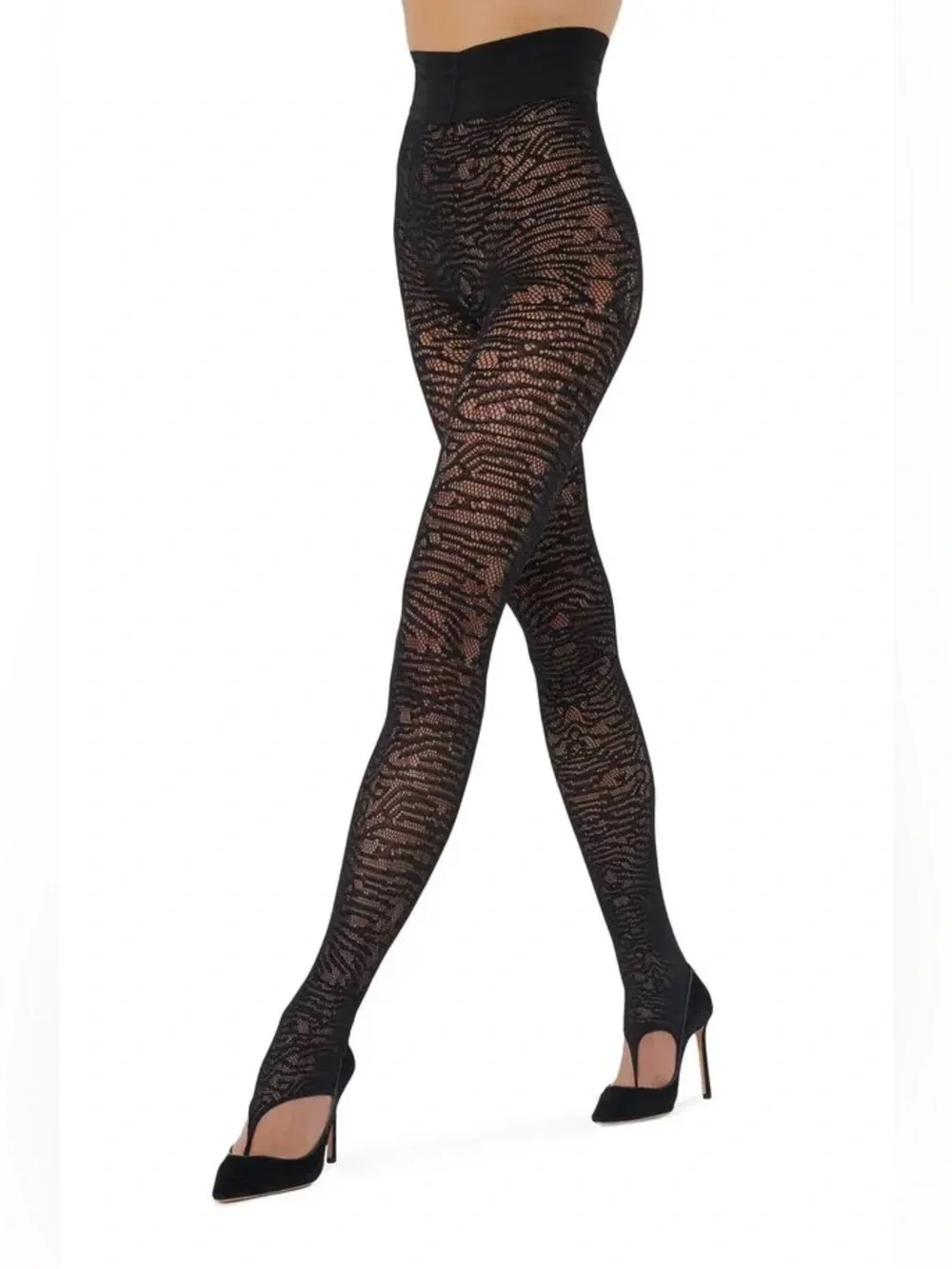 WOLFORD 19389 TRACE NET STIRRUP TIGHTS BLACK SIZE SMALL NWT